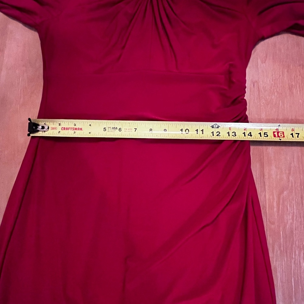 Lauren Ralph Lauren Red,twist neckline,Gathered Long Sleeve Midi Dress 6 - Picture 10 of 12